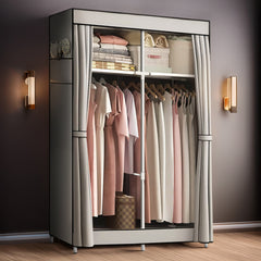 Armoire en Tissu 2 Portes avec Étagères et Barre à Vêtements, Idéale Camping