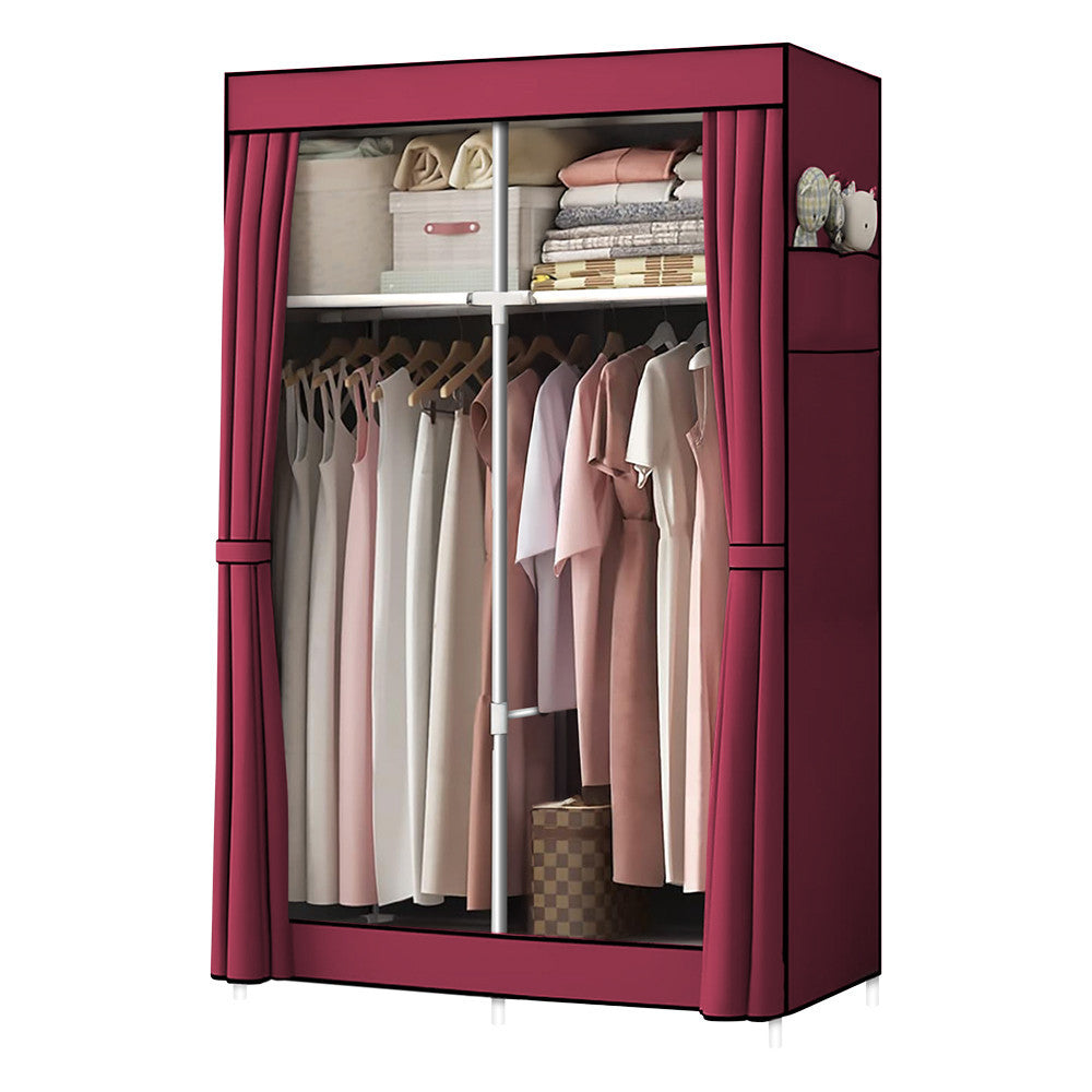 Armoire en Tissu 2 Portes avec Étagères et Barre à Vêtements, Idéale Camping