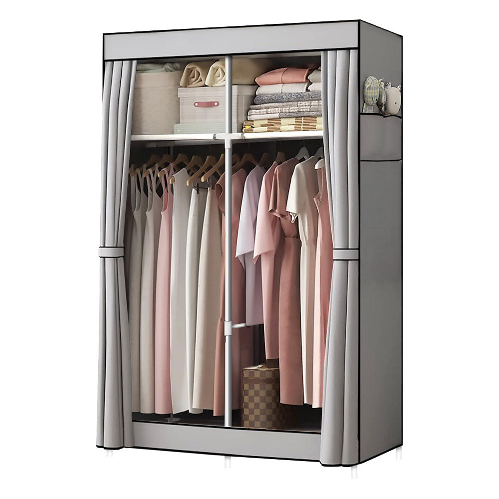 Armoire en Tissu 2 Portes avec Étagères et Barre à Vêtements, Idéale Camping
