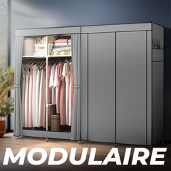 Armoire en Tissu 2 Portes avec Étagères et Barre à Vêtements, Idéale Camping