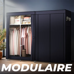 Armoire en Tissu 2 Portes avec Étagères et Barre à Vêtements, Idéale Camping