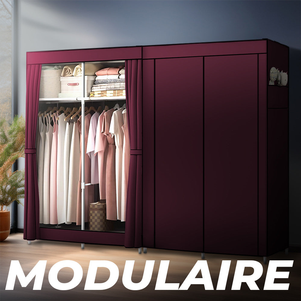 Armoire en Tissu 2 Portes avec Étagères et Barre à Vêtements, Idéale Camping