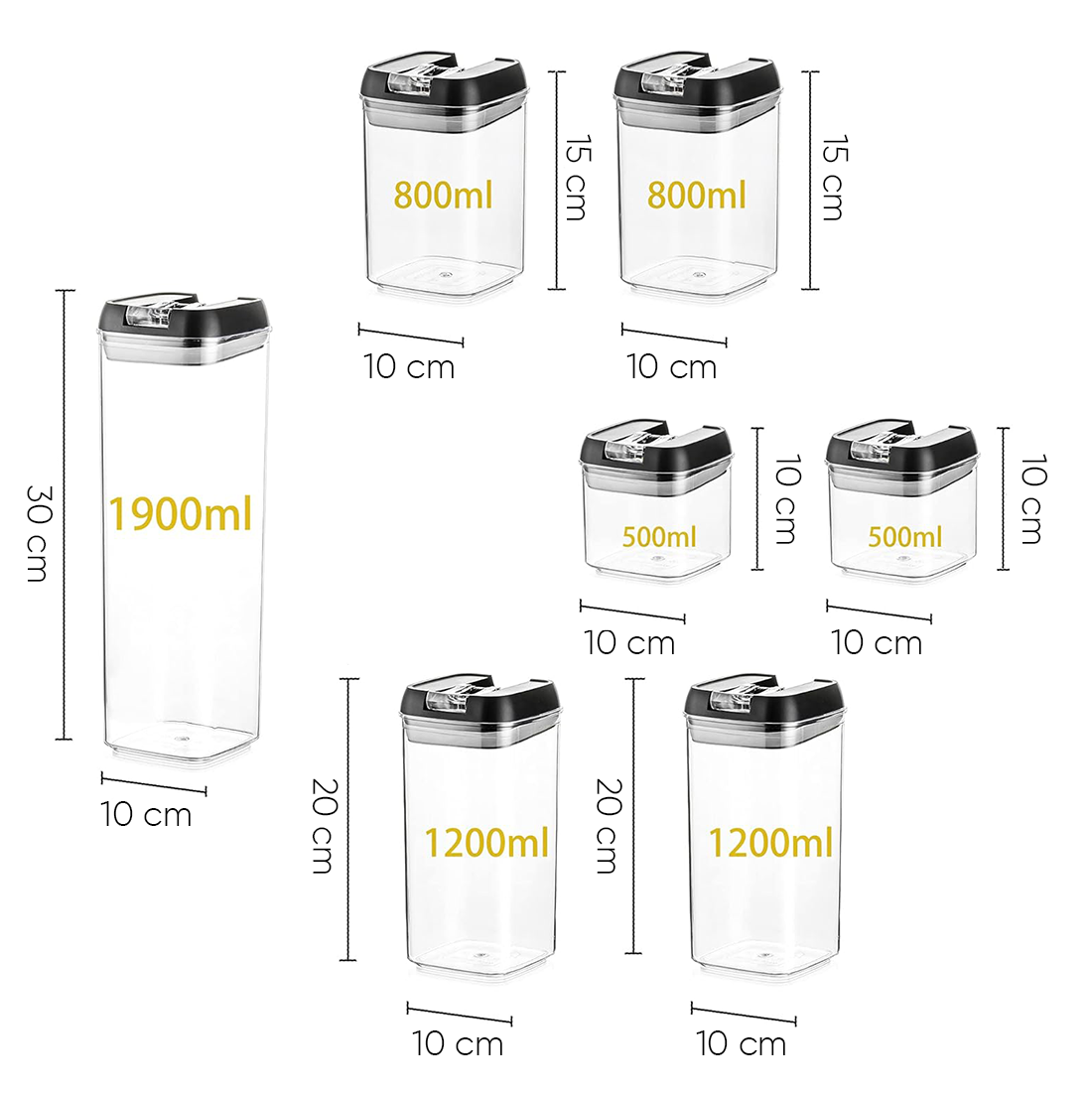 Kit de 7 Contenants Hermétiques pour Aliments, Bocaux pour Pâtes et Biscuits.