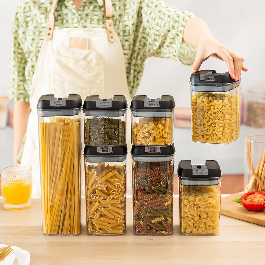 Kit de 7 Contenants Hermétiques pour Aliments, Bocaux pour Pâtes et Biscuits.