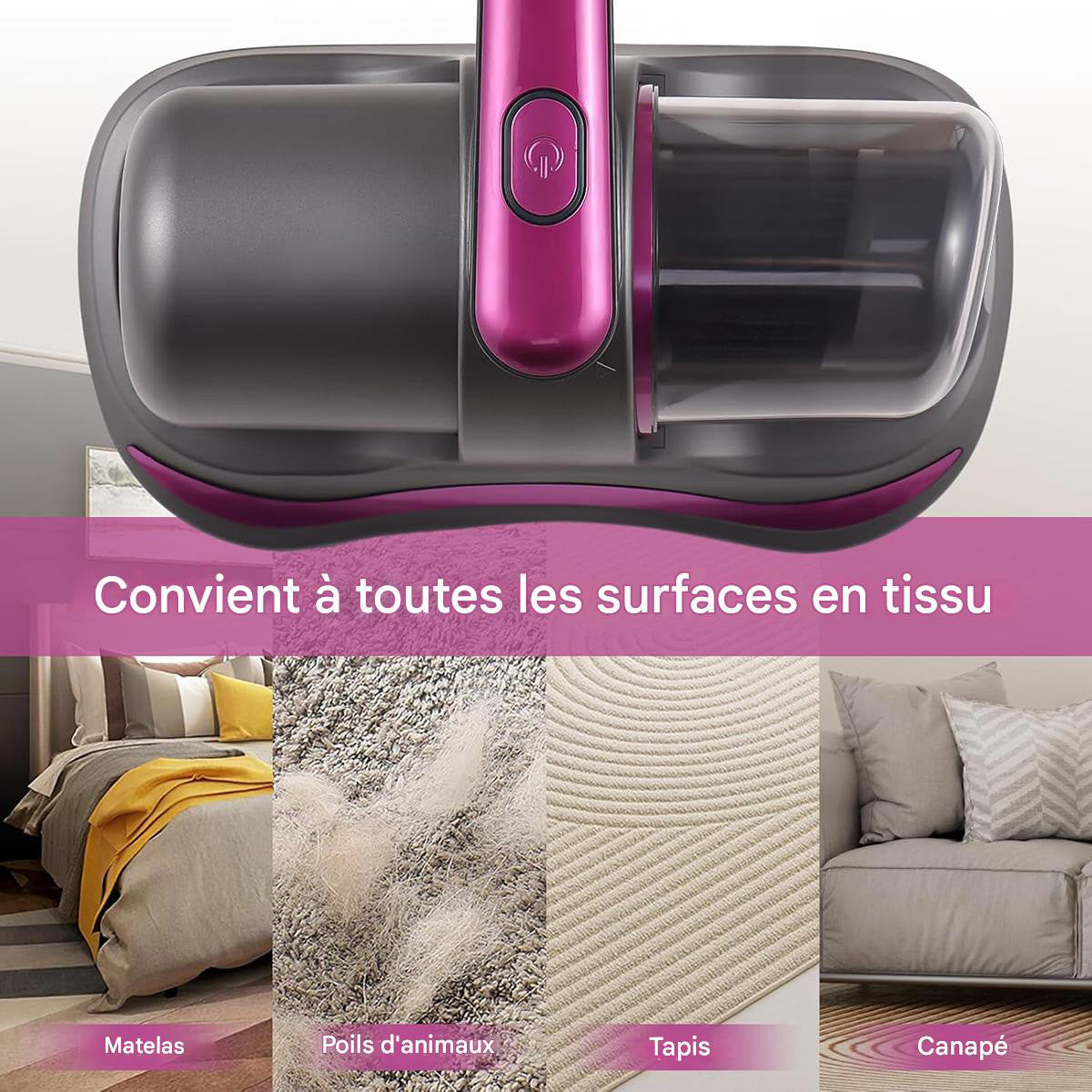 Aspirateur sans fil pour lit 100W rechargeable, avec filtre et lumière UV