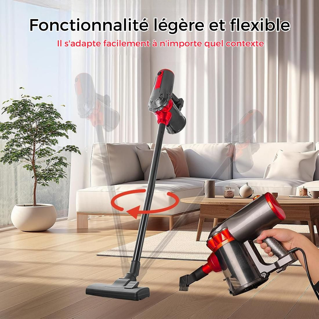 Aspirateur Cyclonique 1000W 3 en 1 Balai Électrique avec Filtre HEPA et Câble