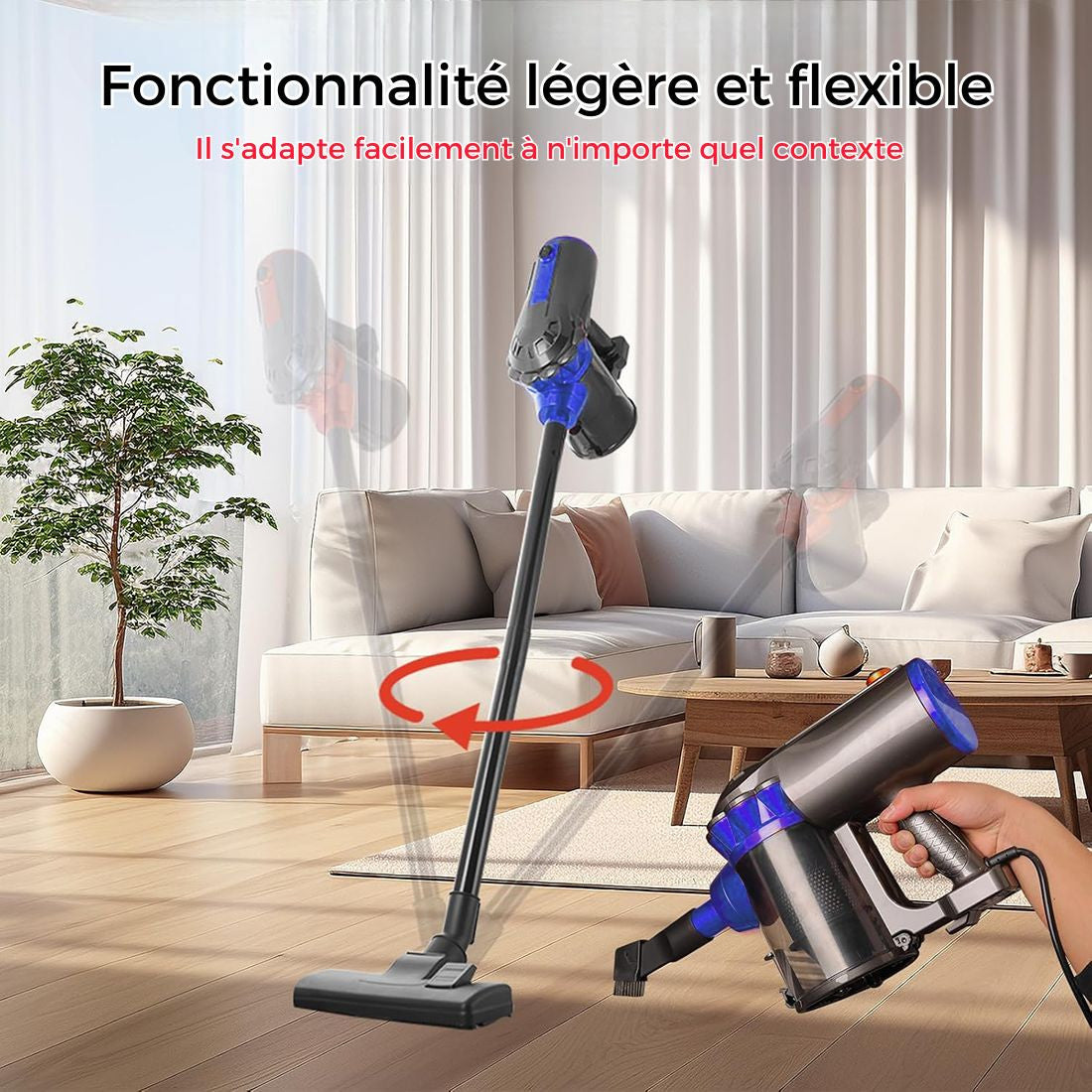 Aspirateur Cyclonique 1000W 3 en 1 Balai Électrique avec Filtre HEPA et Câble