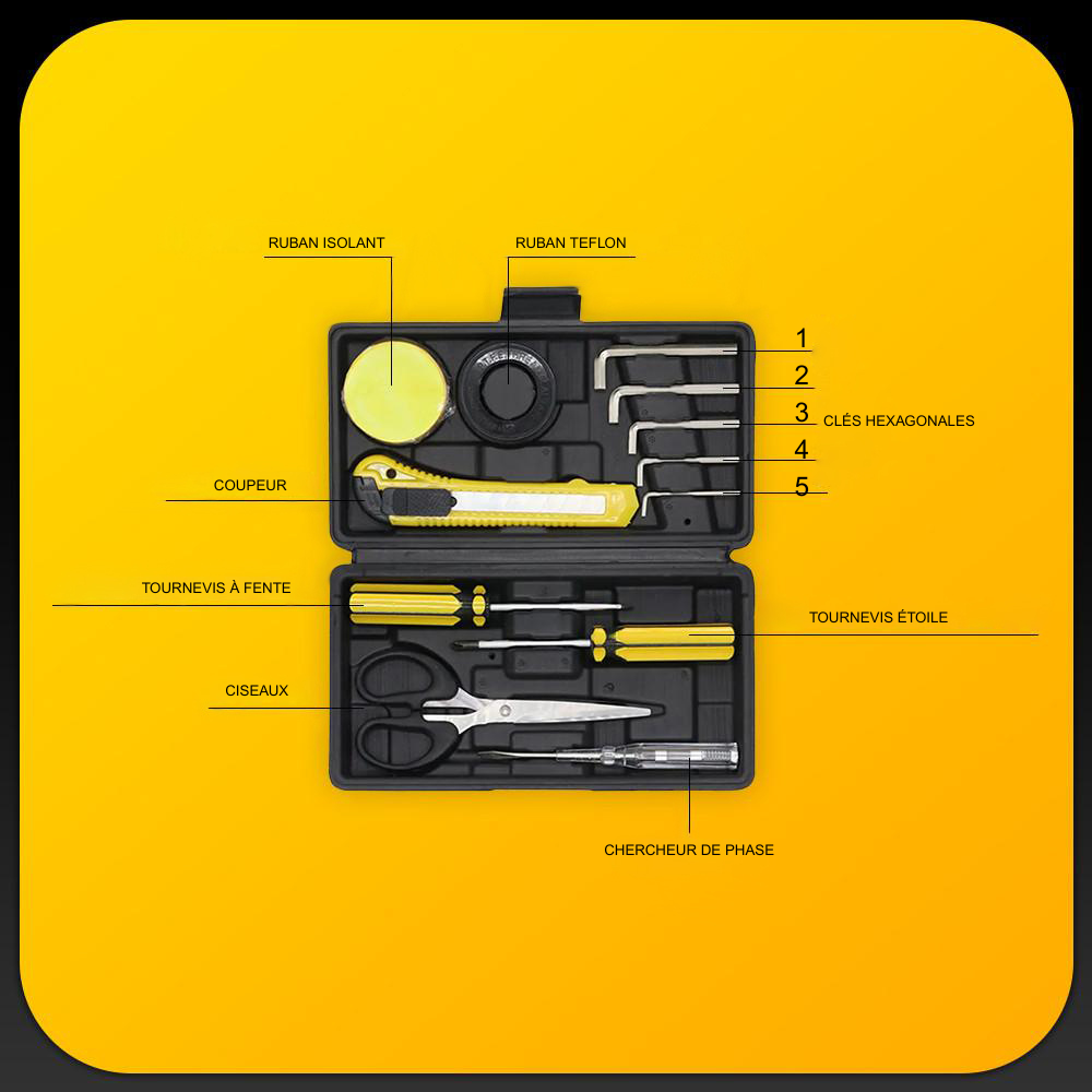 Kit d'outils multifonctions 12 pièces, mini valise portable, outils manuels