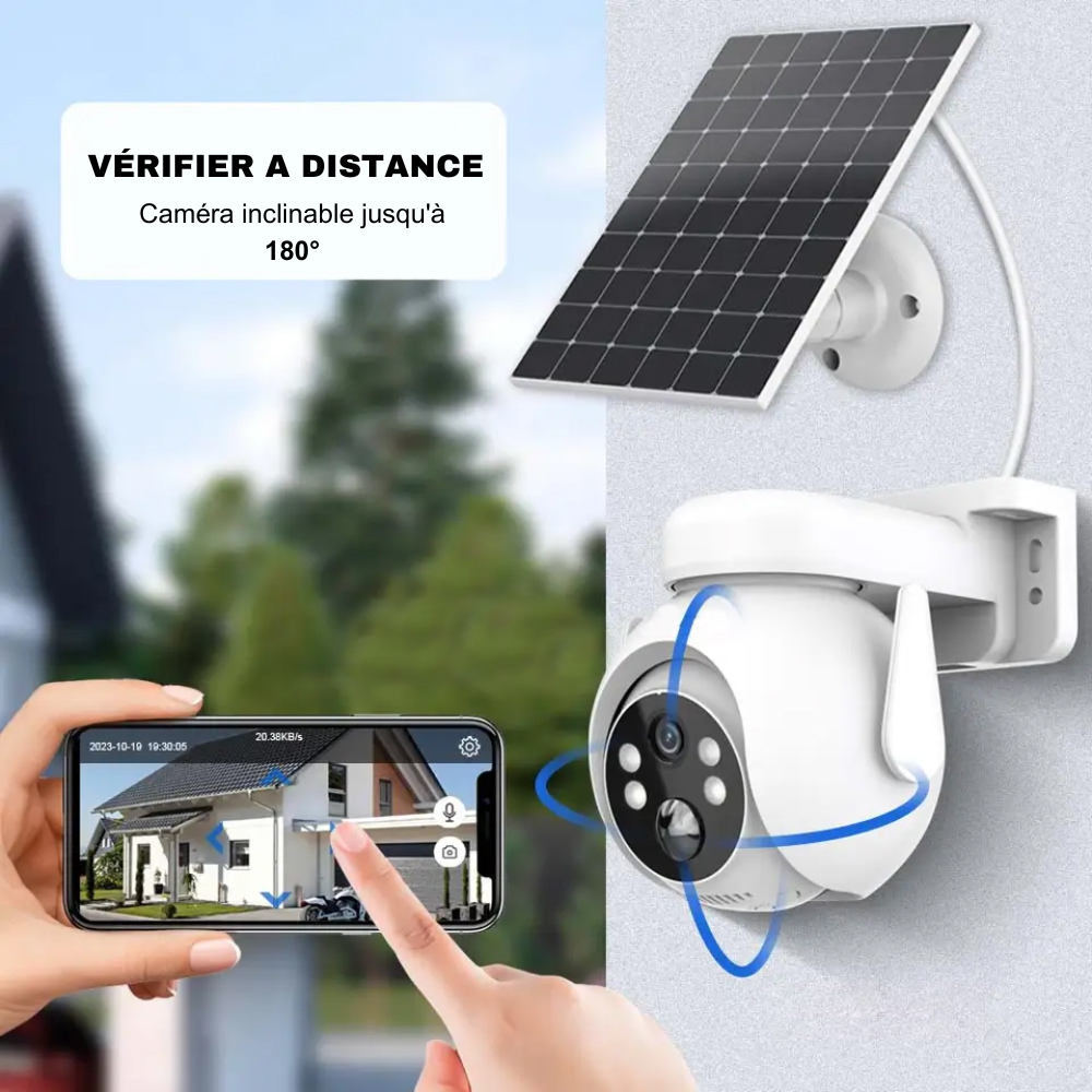 Caméra de vidéosurveillance Recharge Solaire Wi-Fi Détection et Contrôle via APP