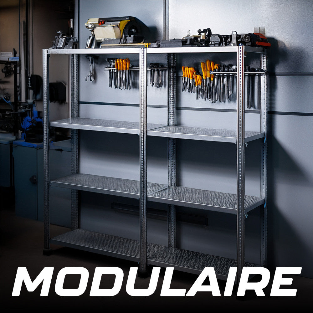 Étagère 4 niveaux Métal BLANC, étagères MDF Modulaires, capacité 160K
