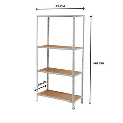 Étagère 4 Niveaux Métal MDF 145x75x30 Capacité 160Kg Modulaire