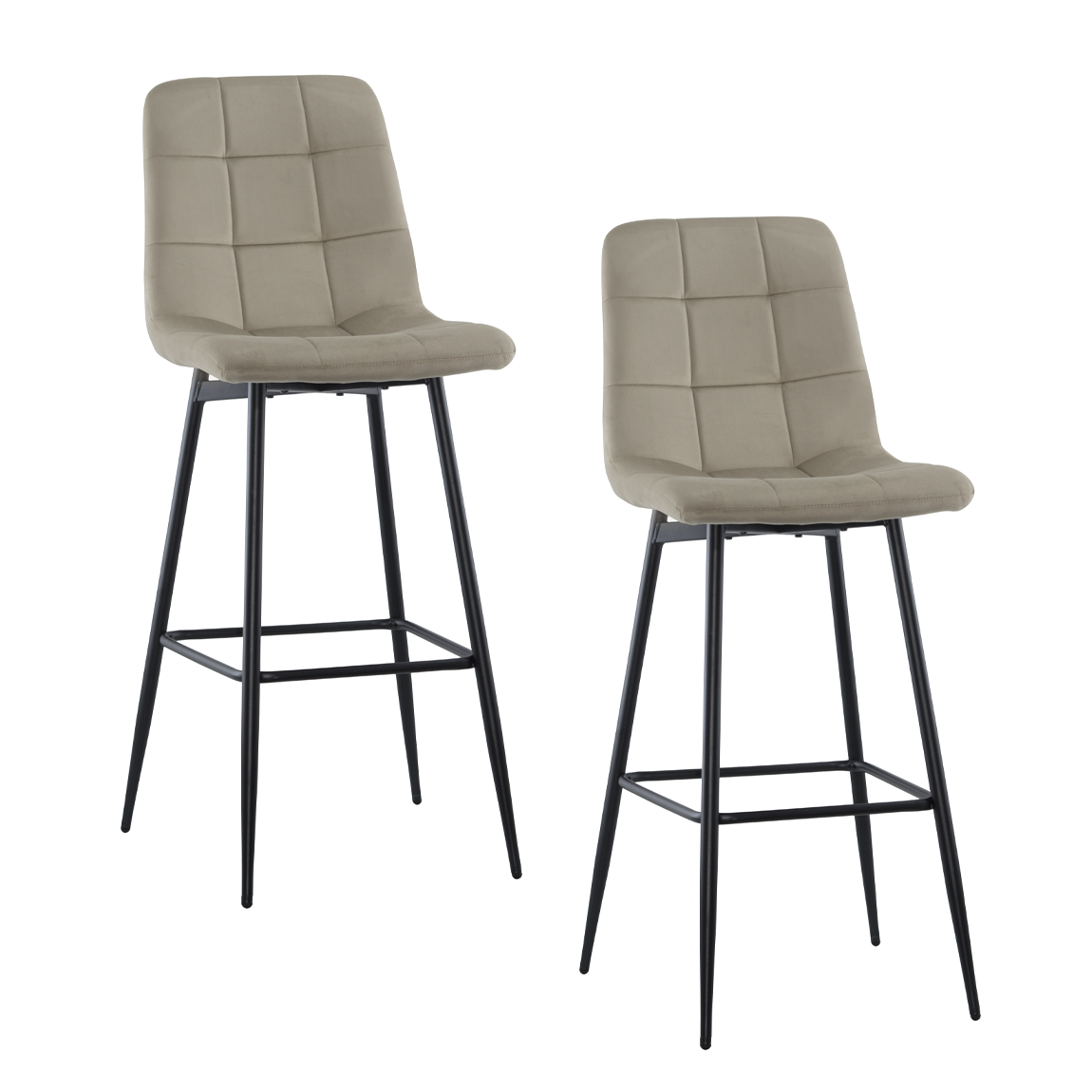 Lot 2 tabourets velours VELVETTE, structure noire, dossier et repose-pieds