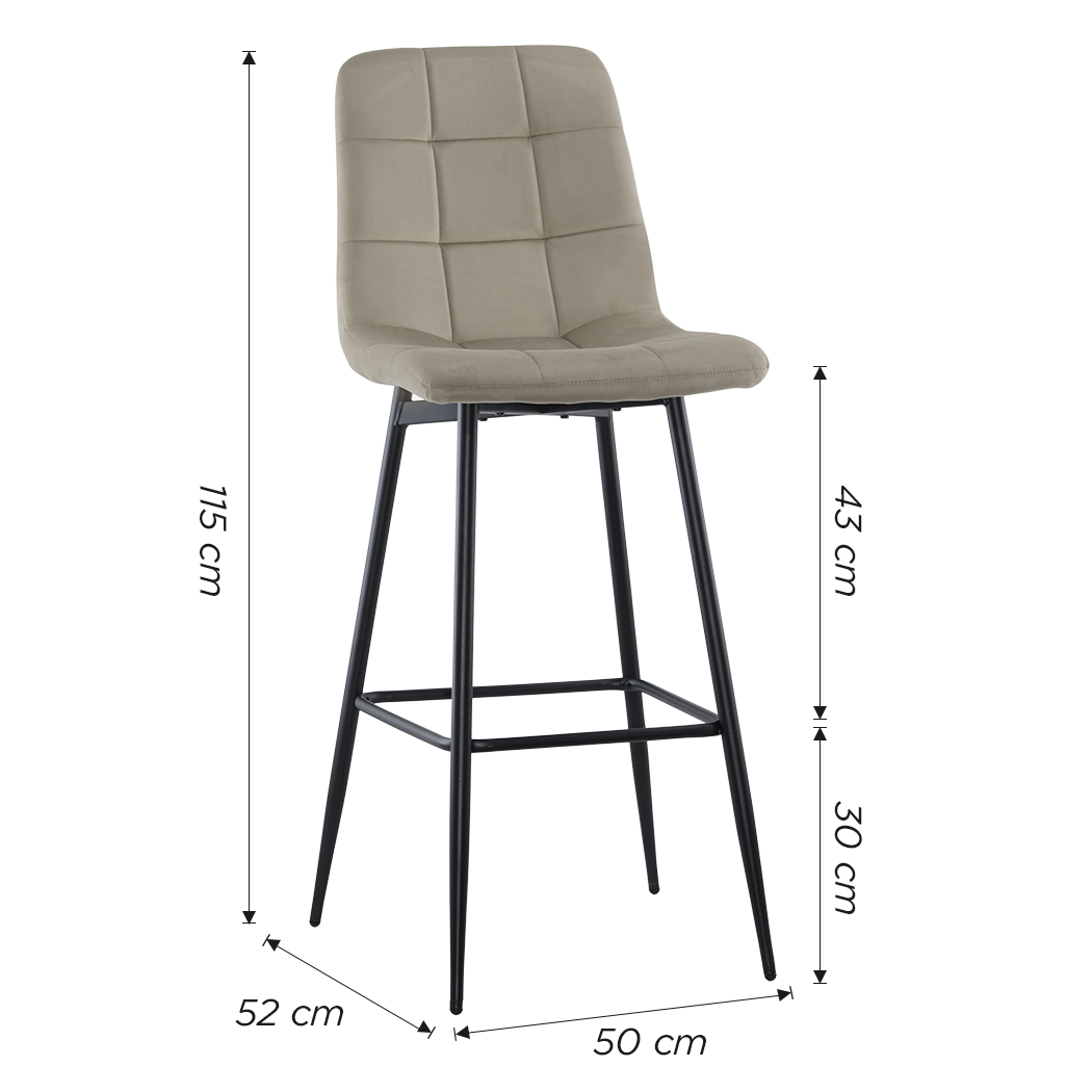Lot 2 tabourets velours VELVETTE, structure noire, dossier et repose-pieds