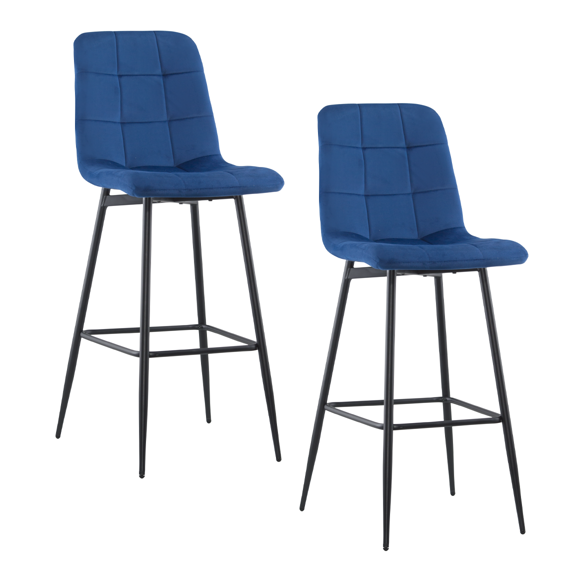 Lot 2 tabourets velours VELVETTE, structure noire, dossier et repose-pieds