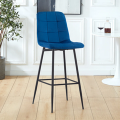 Lot 2 tabourets velours VELVETTE, structure noire, dossier et repose-pieds
