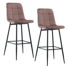 Lot 2 tabourets velours VELVETTE, structure noire, dossier et repose-pieds