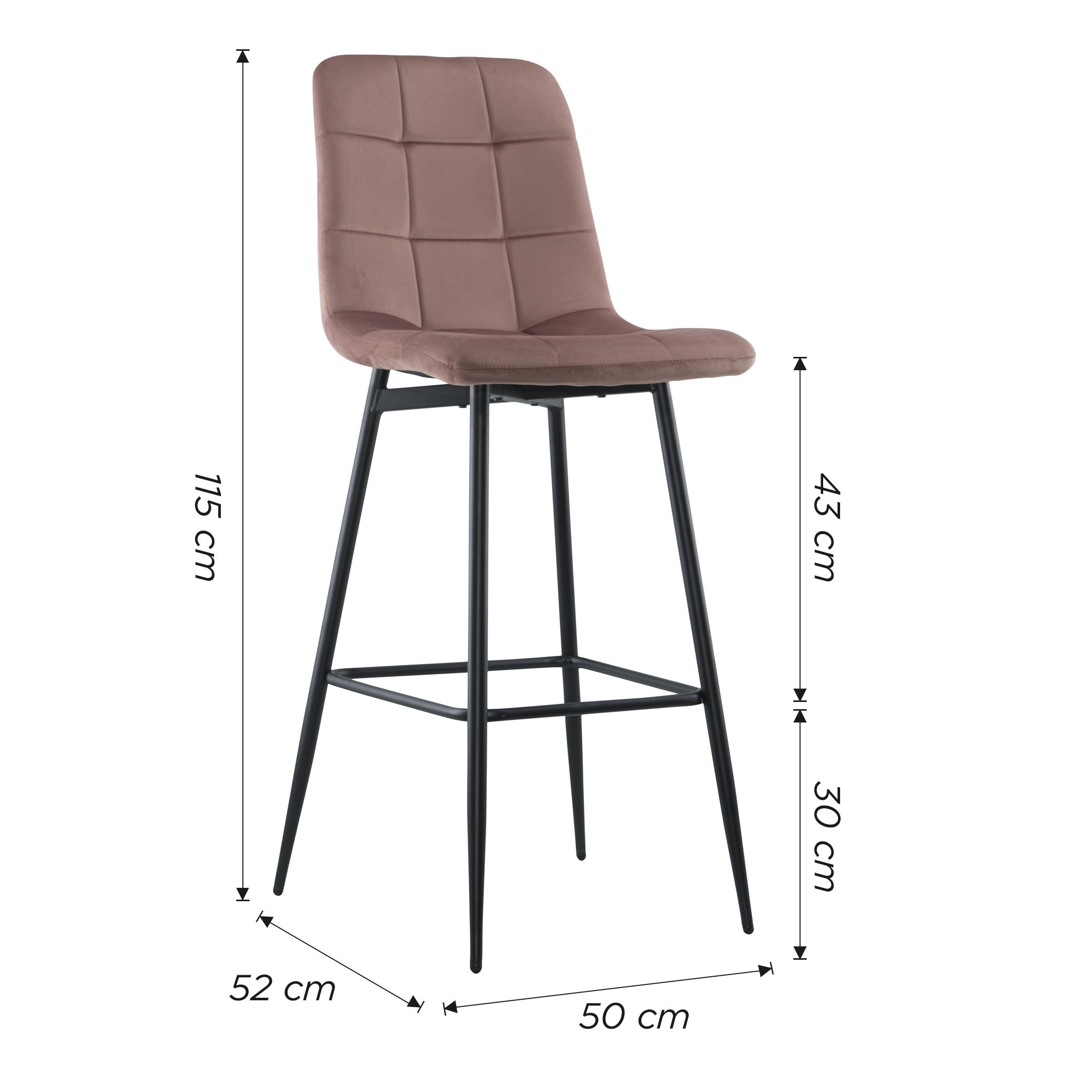 Lot 2 tabourets velours VELVETTE, structure noire, dossier et repose-pieds