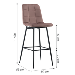 Lot 2 tabourets velours VELVETTE, structure noire, dossier et repose-pieds