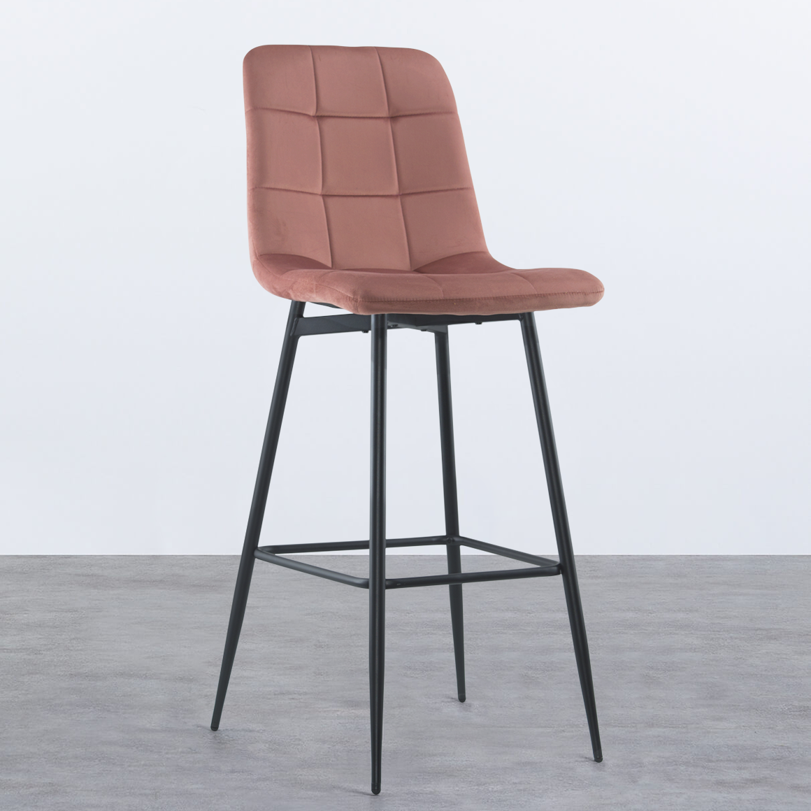 Lot 2 tabourets velours VELVETTE, structure noire, dossier et repose-pieds
