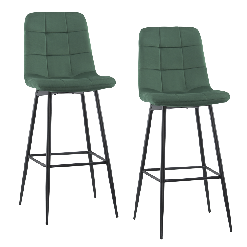 Lot 2 tabourets velours VELVETTE, structure noire, dossier et repose-pieds