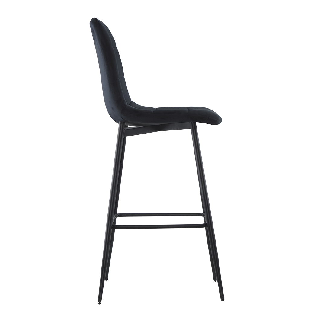 Lot 2 tabourets velours VELVETTE, structure noire, dossier et repose-pieds