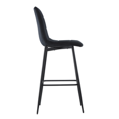 Lot 2 tabourets velours VELVETTE, structure noire, dossier et repose-pieds