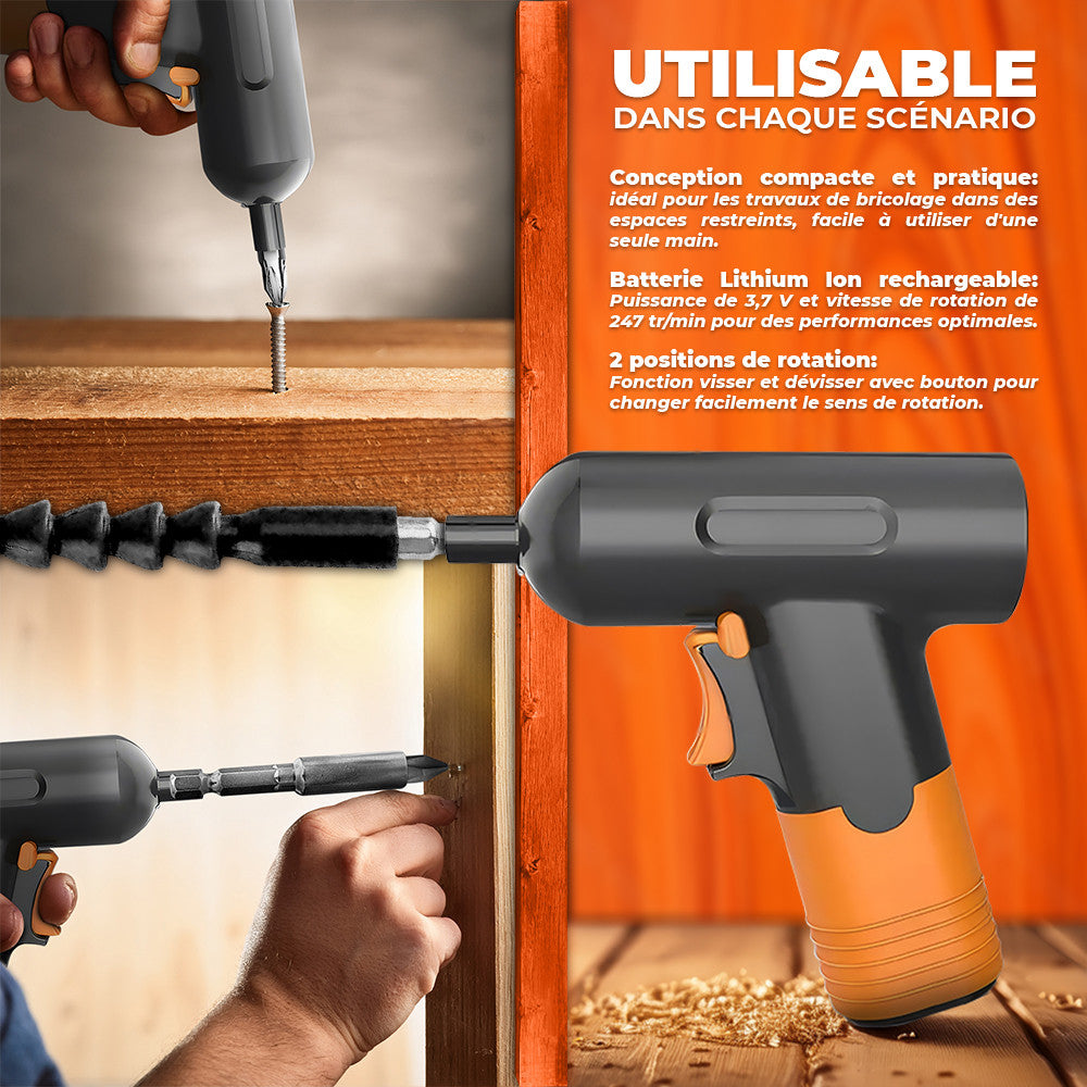 Mini Perceuse Visseuse Rechargeable 3,7V avec Kit de Mini Embouts pour Tournevis