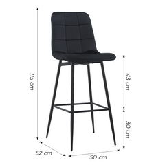 Set 4 tabourets velours VELVETTE, dossier, repose-pieds, pied noir