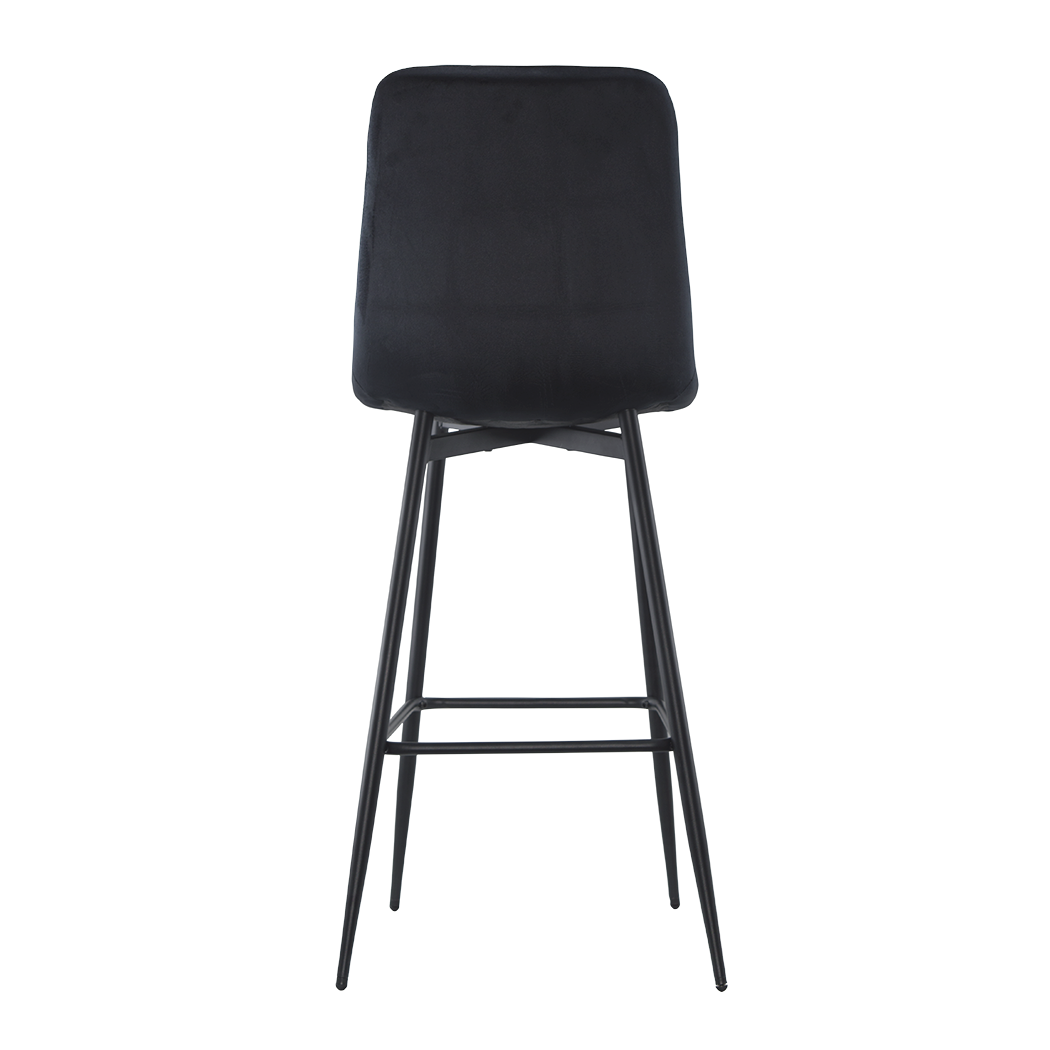 Set 4 tabourets velours VELVETTE, dossier, repose-pieds, pied noir