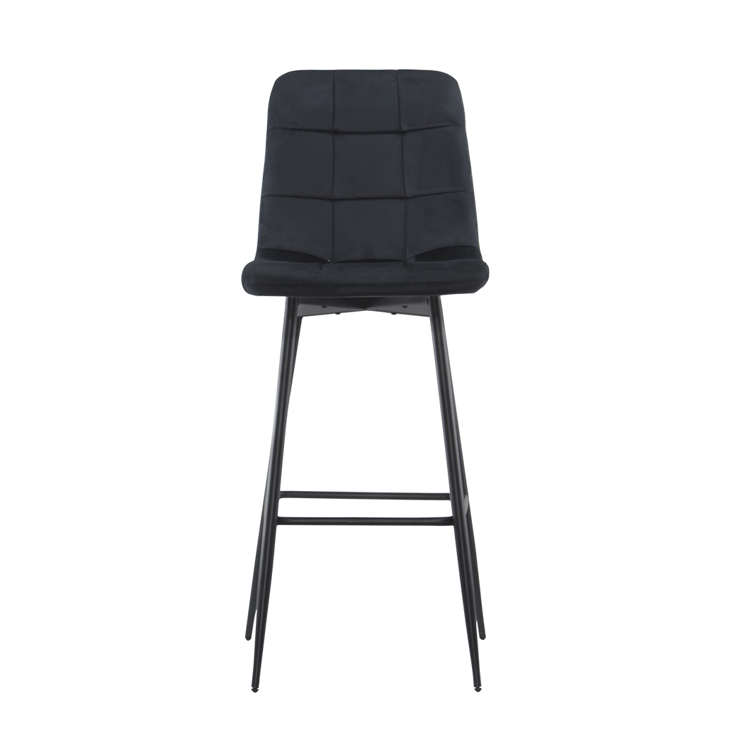 Set 4 tabourets velours VELVETTE, dossier, repose-pieds, pied noir