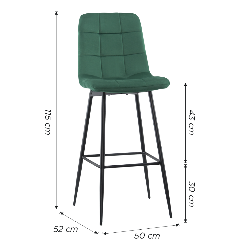 Set 4 tabourets velours VELVETTE, dossier, repose-pieds, pied noir