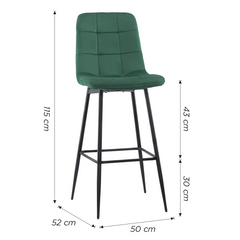 Set 4 tabourets velours VELVETTE, dossier, repose-pieds, pied noir