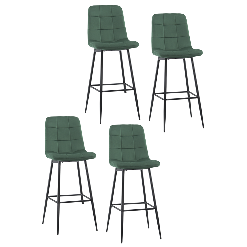 Set 4 tabourets velours VELVETTE, dossier, repose-pieds, pied noir