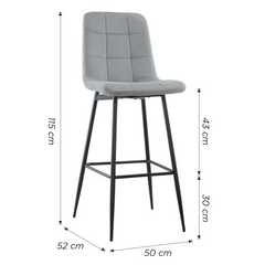 Set 4 tabourets velours VELVETTE, dossier, repose-pieds, pied noir