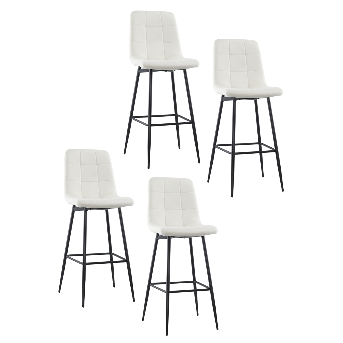Set 4 tabourets velours VELVETTE, dossier, repose-pieds, pied noir