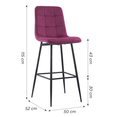 Set 4 tabourets velours VELVETTE, dossier, repose-pieds, pied noir