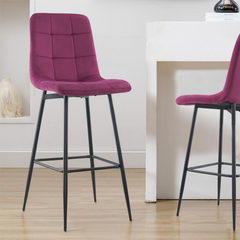 Set 4 tabourets velours VELVETTE, dossier, repose-pieds, pied noir