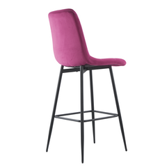 Set 4 tabourets velours VELVETTE, dossier, repose-pieds, pied noir