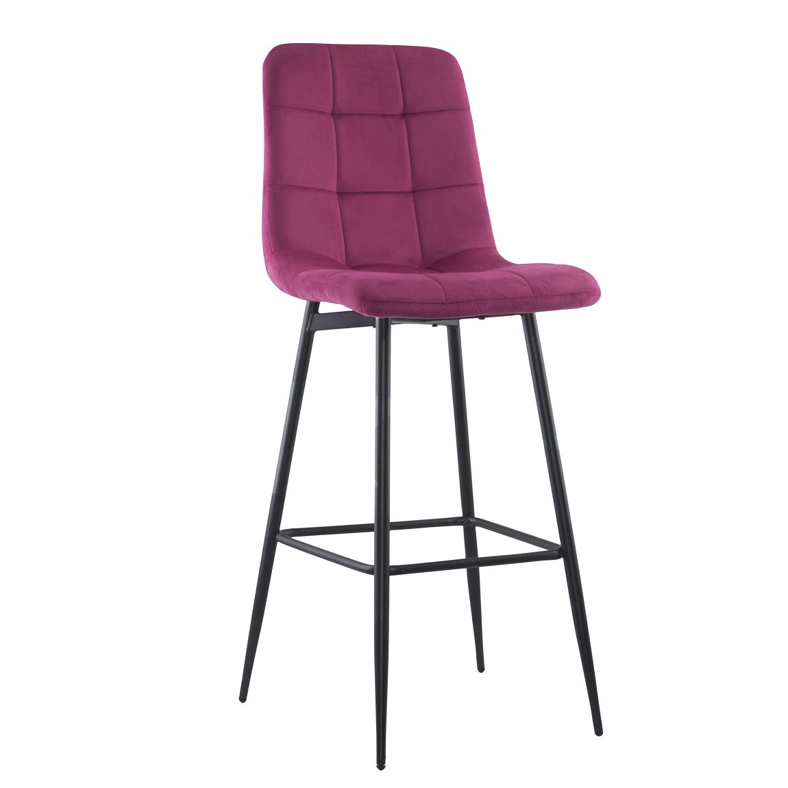 Set 4 tabourets velours VELVETTE, dossier, repose-pieds, pied noir