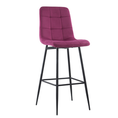 Set 4 tabourets velours VELVETTE, dossier, repose-pieds, pied noir
