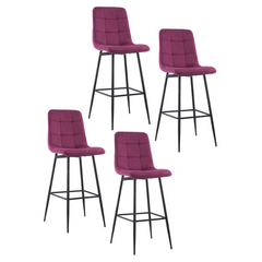 Set 4 tabourets velours VELVETTE, dossier, repose-pieds, pied noir