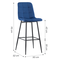 Set 4 tabourets velours VELVETTE, dossier, repose-pieds, pied noir