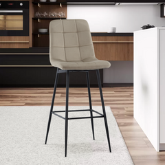Set 4 tabourets velours VELVETTE, dossier, repose-pieds, pied noir