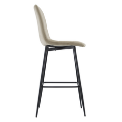 Set 4 tabourets velours VELVETTE, dossier, repose-pieds, pied noir