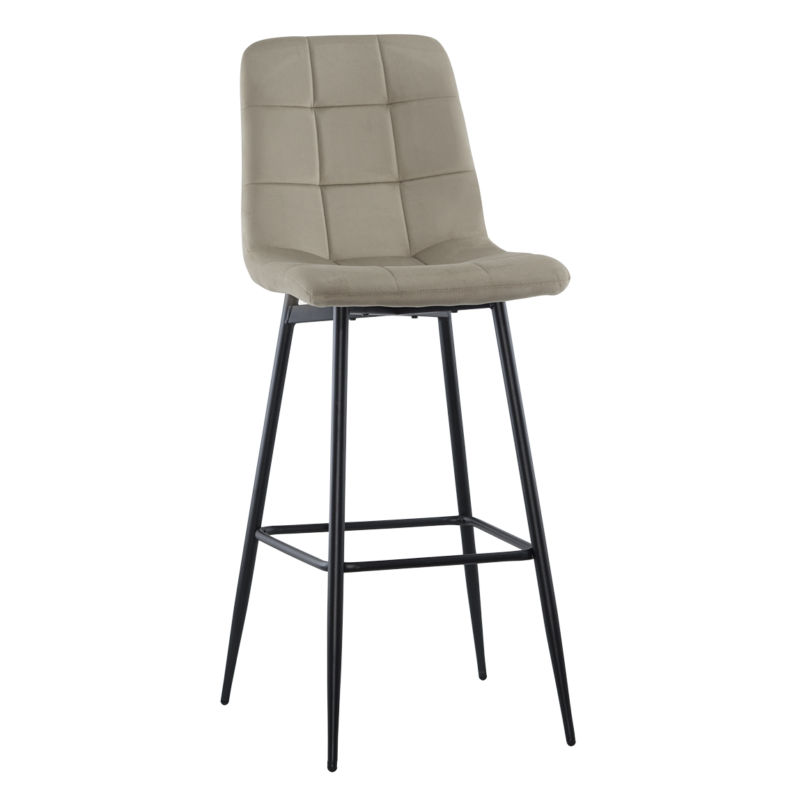 Set 4 tabourets velours VELVETTE, dossier, repose-pieds, pied noir