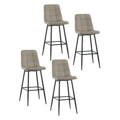 Set 4 tabourets velours VELVETTE, dossier, repose-pieds, pied noir