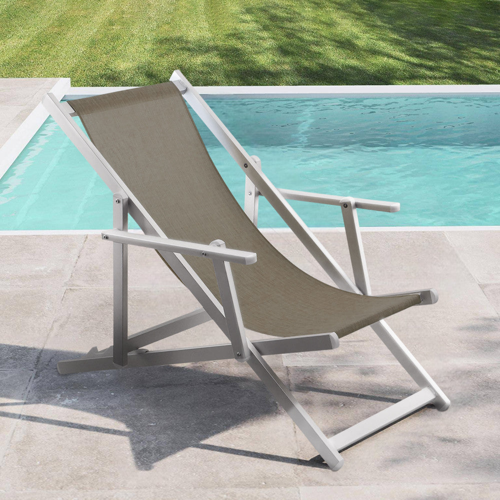 2 Chaises Longues Pliantes Napoli, Accoudoirs, Alu et Textilène