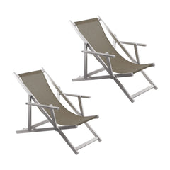2 Chaises Longues Pliantes Napoli, Accoudoirs, Alu et Textilène