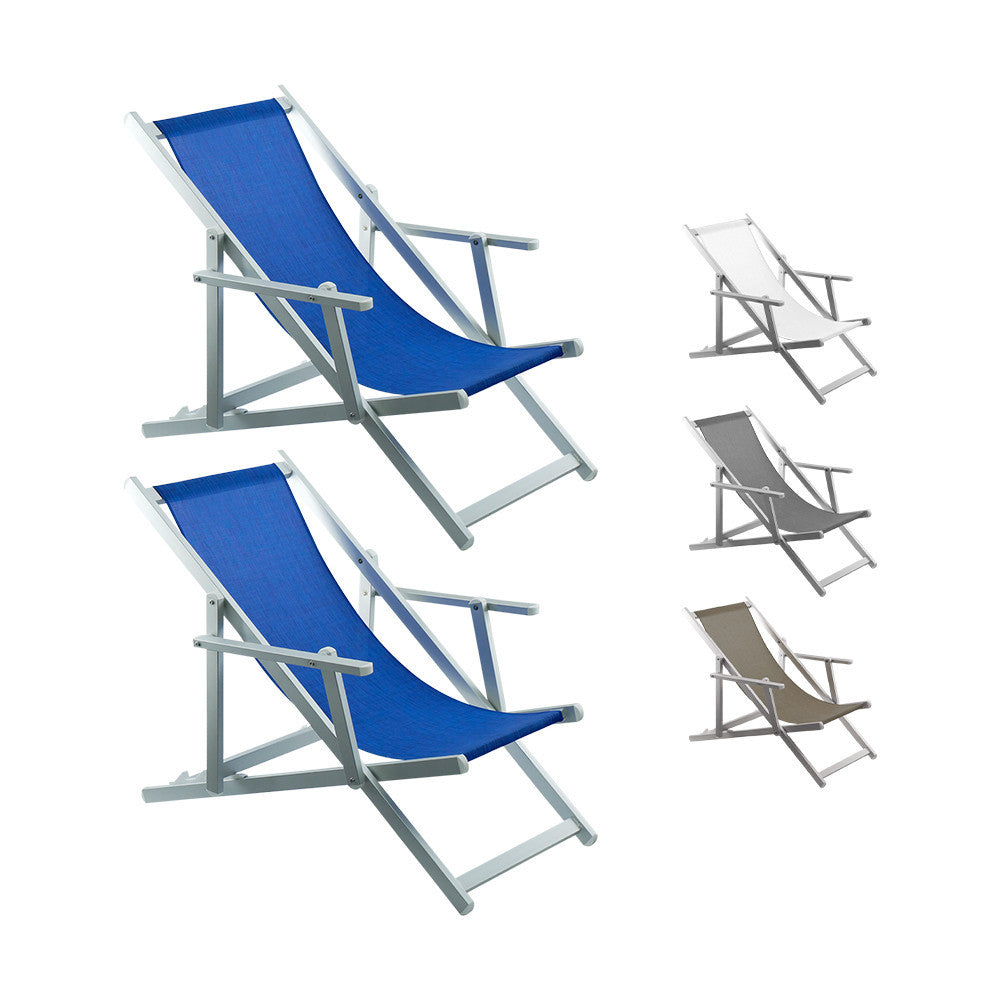 2 Chaises Longues Pliantes Napoli, Accoudoirs, Alu et Textilène