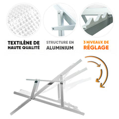 2 Chaises Longues Pliantes Napoli, Accoudoirs, Alu et Textilène